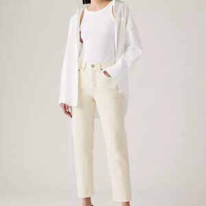 H&M High Rise Straight Ankle Denim Jeans - Cream Ivory